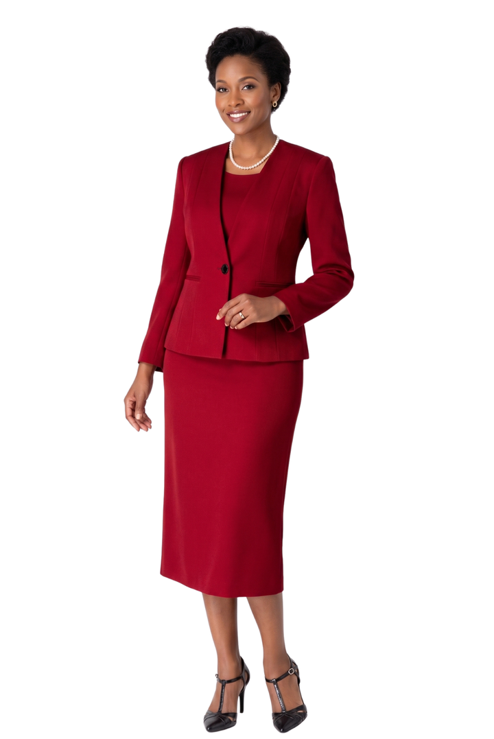 3pc Collarless Clean Lines Detailed Skirt Suit - Plus Size