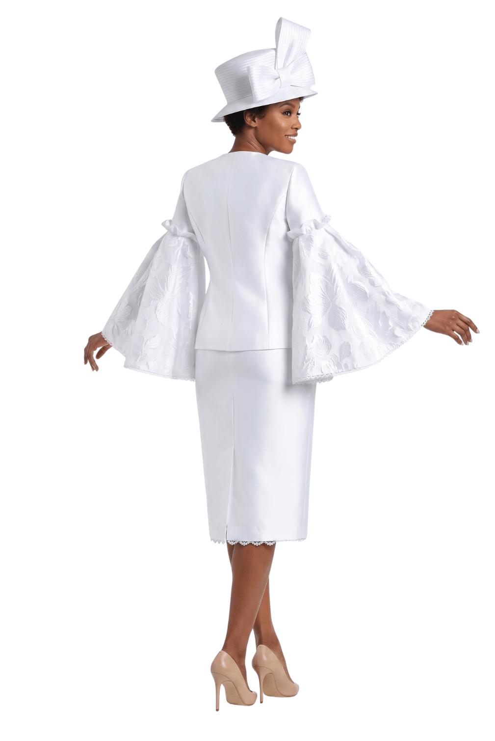 2pc Bell Slv Seq Lace&Silky Twill Skirt Suit - Plus - Especially Yours