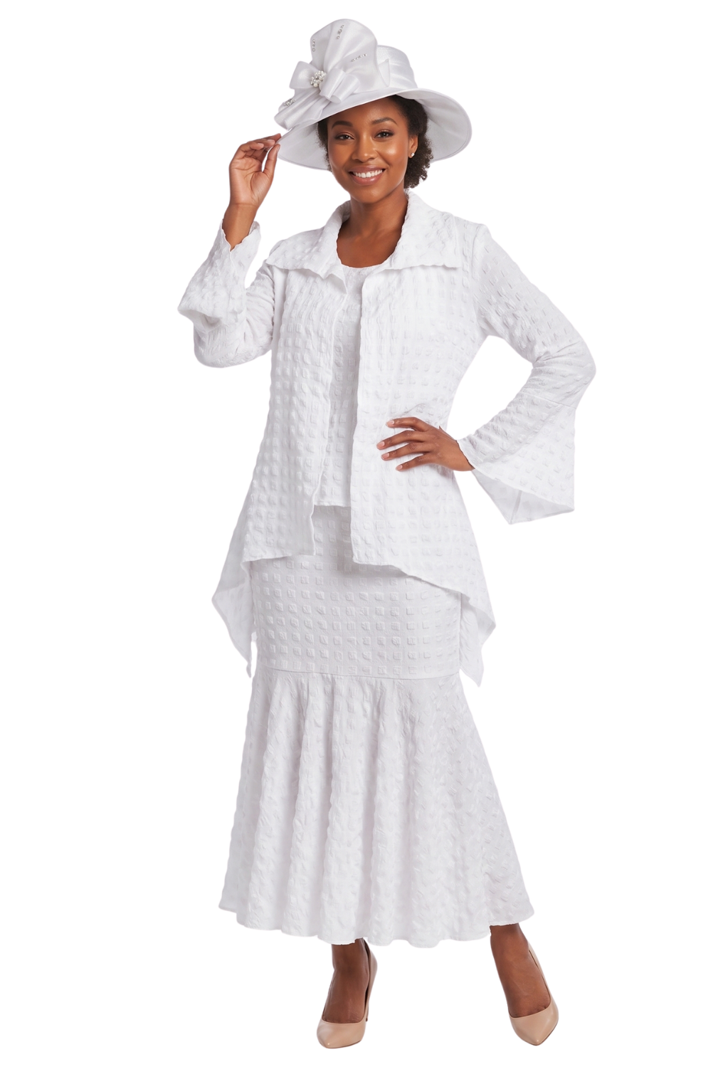 3pc Popcorn Hi-lo Jkt, Cami, Pleated Skirt Set