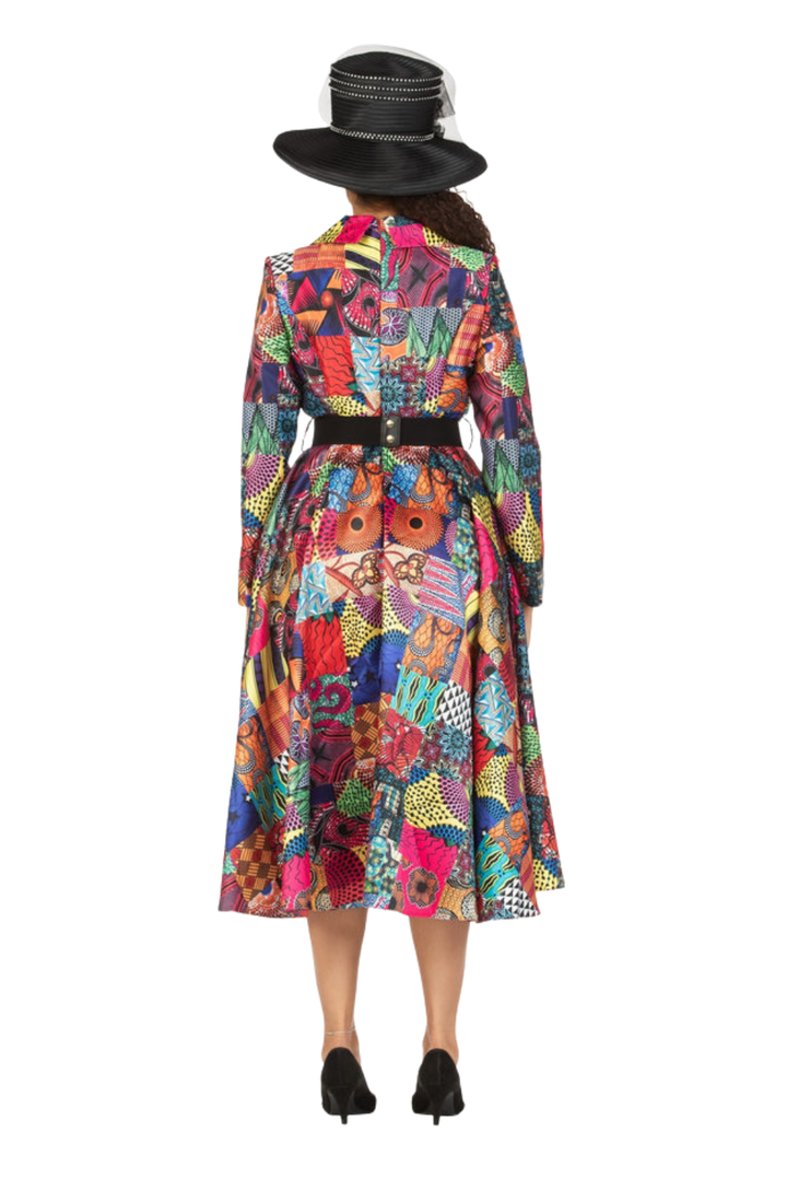 SHAWL COLLAR MULTI PRINT DRS W/ BELT