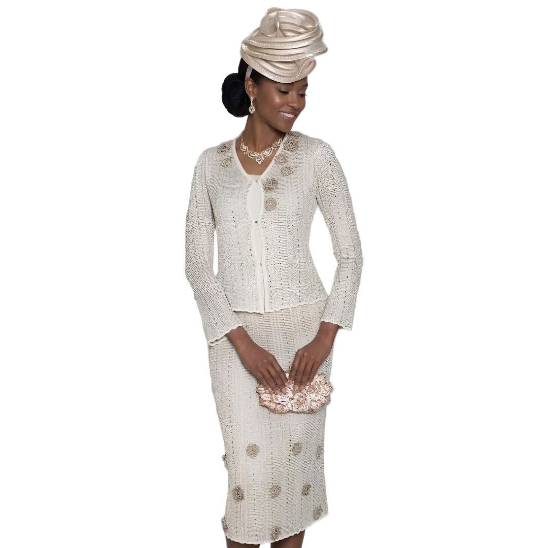 Metallic Ribbed Two - Piece Knit Skirt Suit by Lily & Taylor - Especially Yours