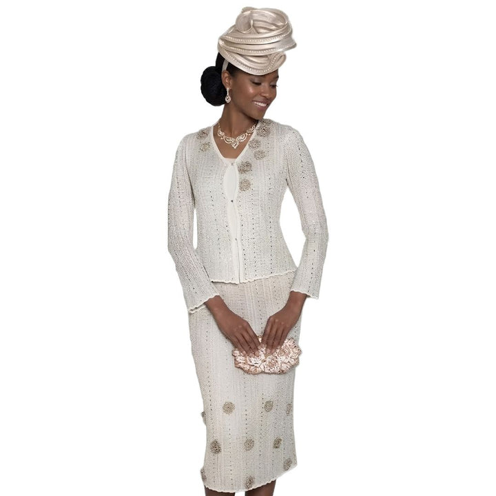 Metallic Ribbed Two - Piece Knit Skirt Suit by Lily & Taylor - Especially Yours