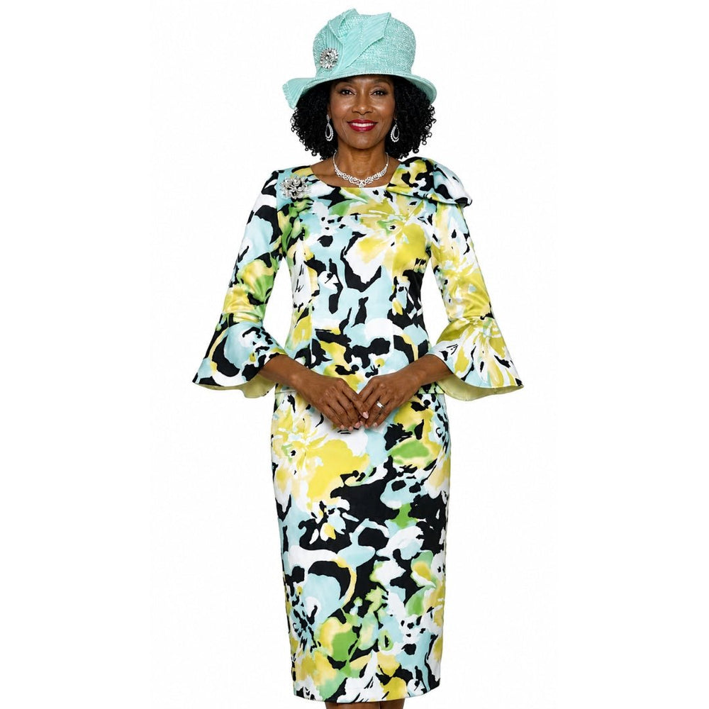 Multi - Colored Abstract Floral Bell - Sleeve Midi Dress BY Lily & Taylor - Especially Yours