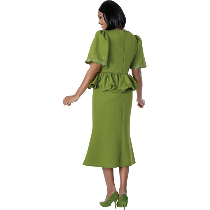 Olive Green Rhinestone Rosette Peplum Suit - Stellar Looks - Especially Yours