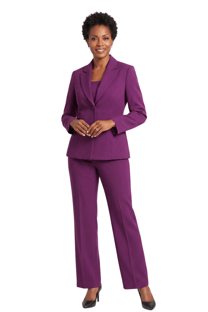 2pc Notch Collar Jkt+Pants Suit - Plus - Especially Yours