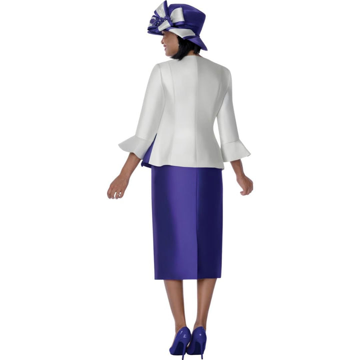 Purple & Ivory Floral Applique Peplum Church Suit - Especially Yours