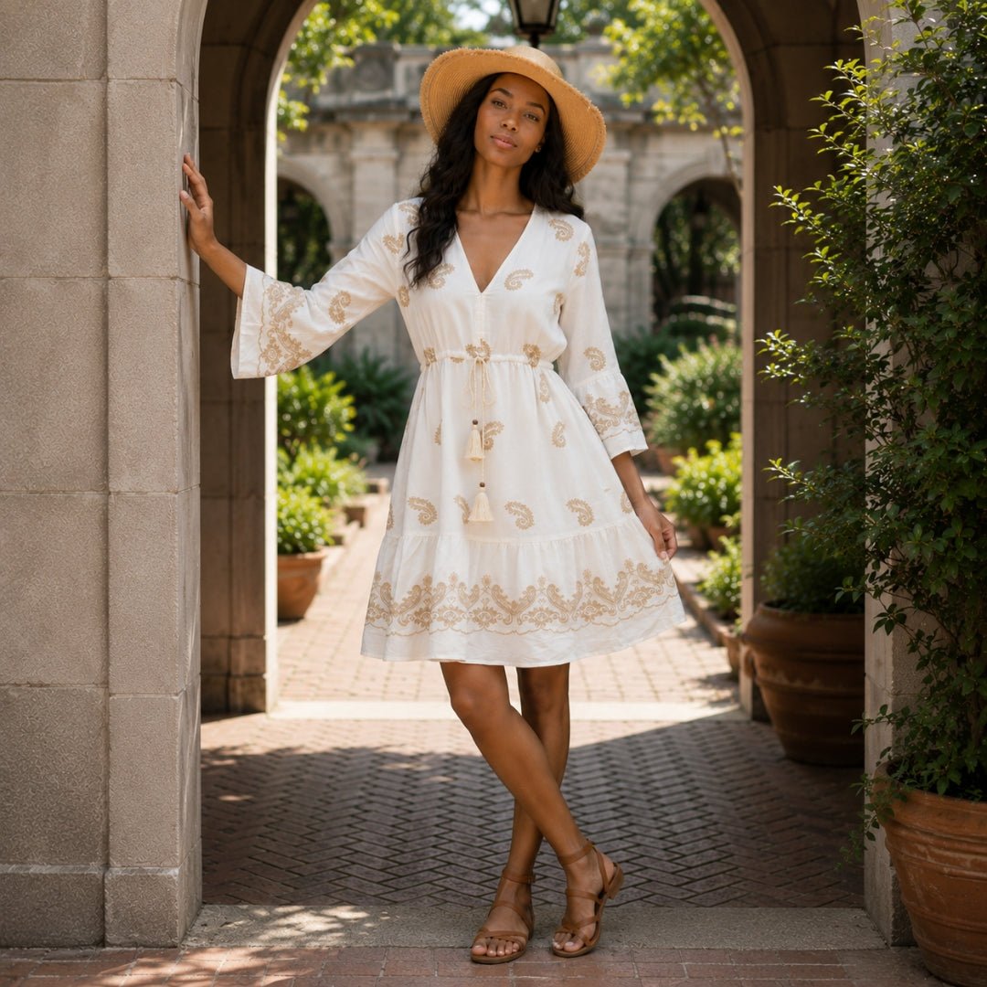 Paisley Embroidered Boho Mini Dress - Especially Yours