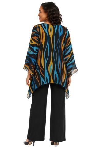 Multi Flame Print Sheer Long Sleeve Layering Top Flowy One Size LIOR
