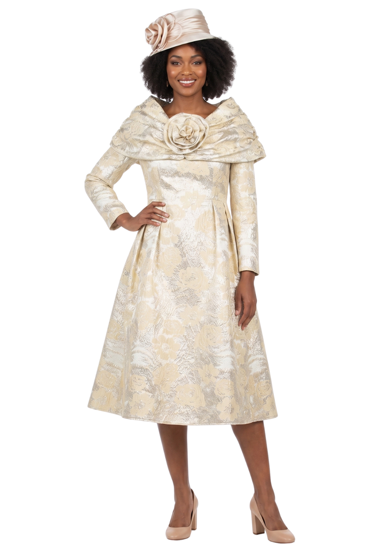 1pc Lux Brocade A-line Dress w/ Cape
