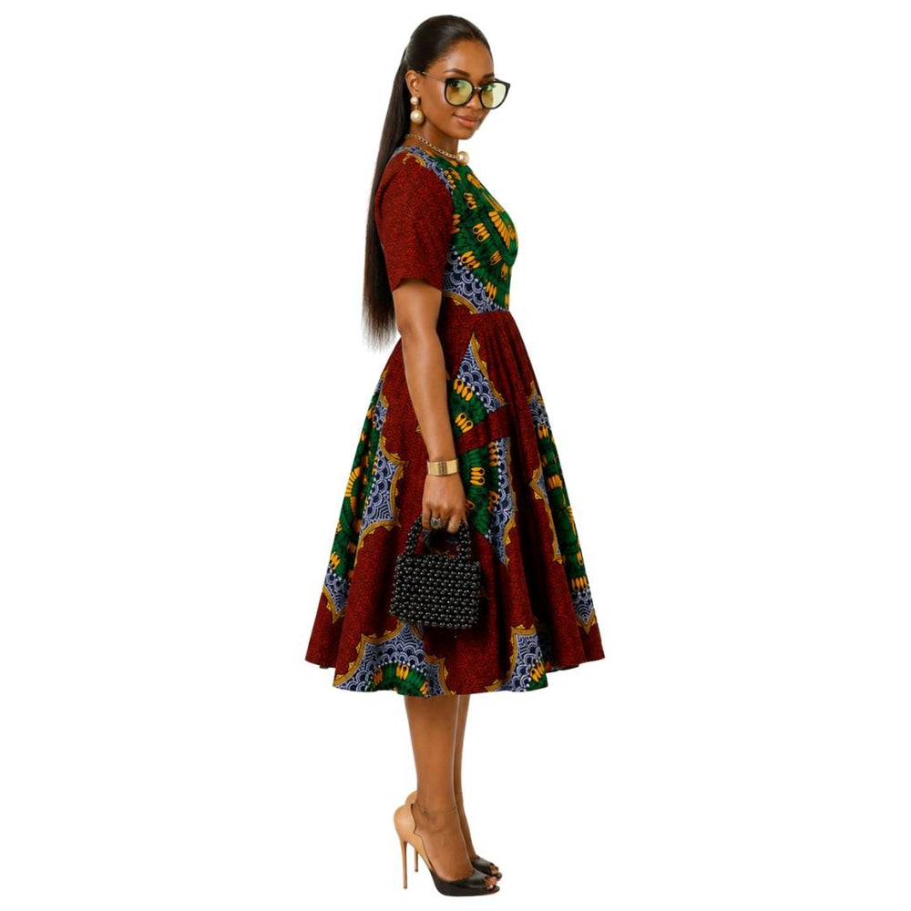 MARIAMA AFRICAN PRINT MIDI DRESS [GREEN] - Especially Yours