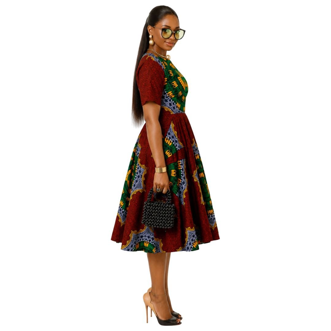 MARIAMA AFRICAN PRINT MIDI DRESS [GREEN] - Especially Yours