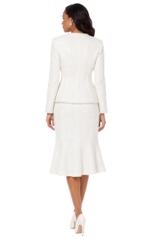 Pearl Trim Tweed Skirt Suit - 7327