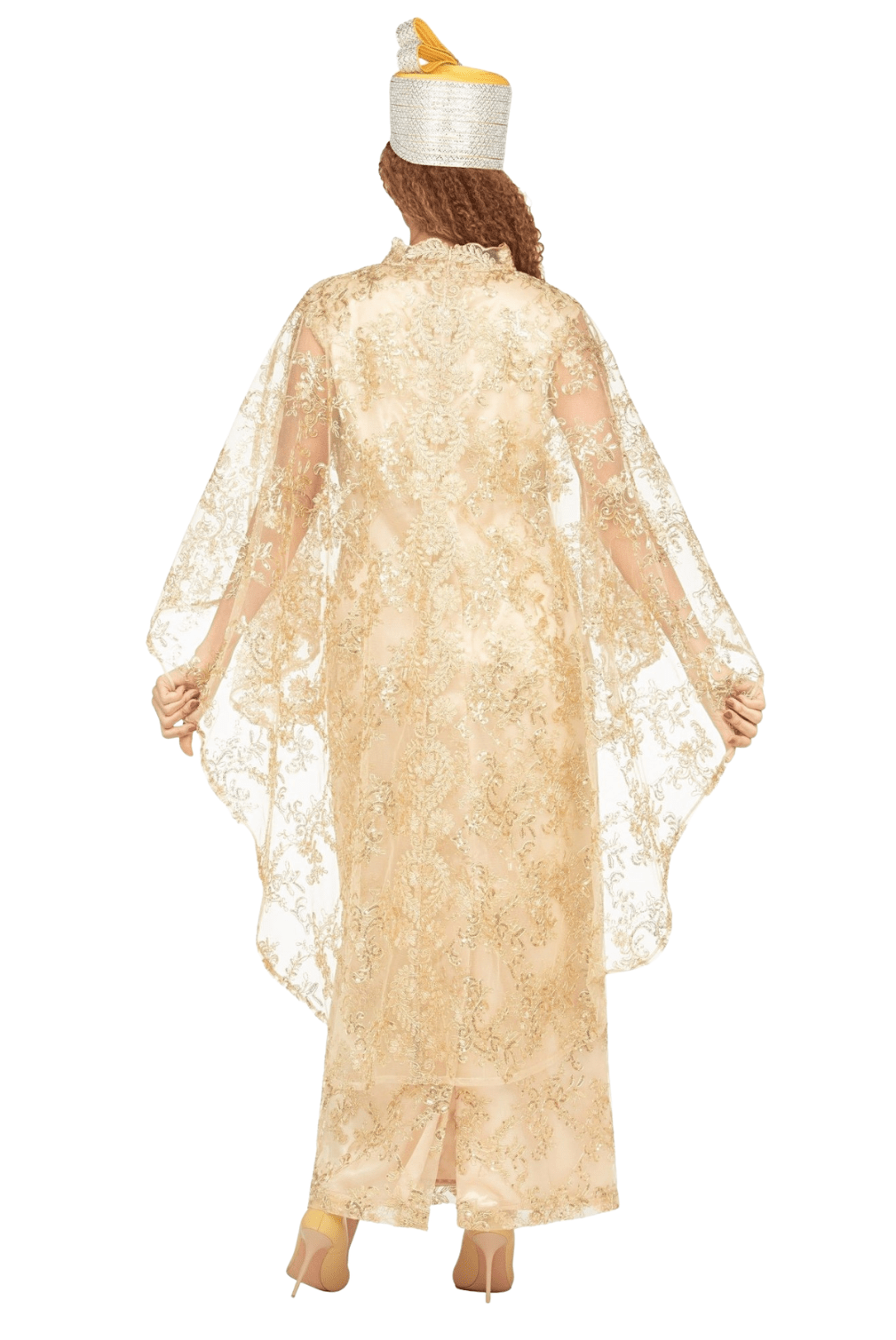 2pc Lux Sequined Lace Drs + Hi - low Cape - Especially Yours