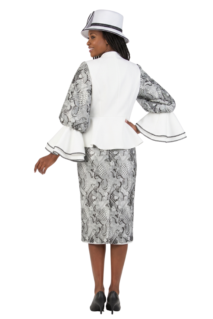 3pc Two-tone Lace Accent Peplum Skt Suit-Plus