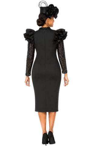 Elegant Scuba Sheath Dress w/ Semi-Sheer Lace Slv