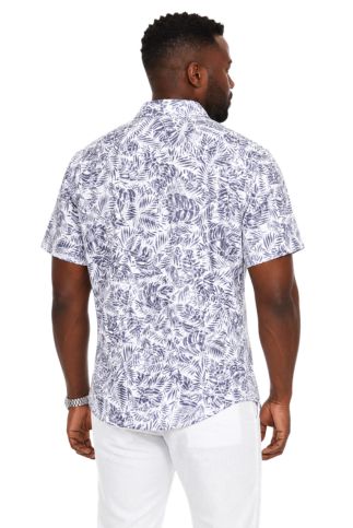 Men's Resort Style Casual Linen Blend Leafy Print Shirt