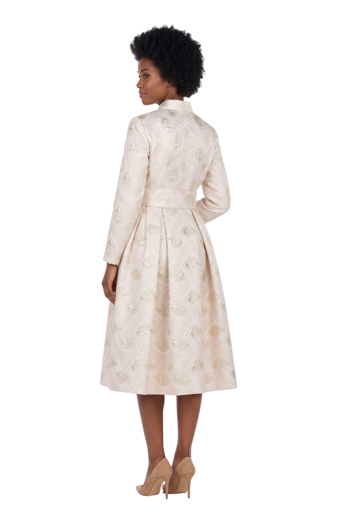 Stand Collar A-line Metallic Brcd Drs w/ Belt-Plus