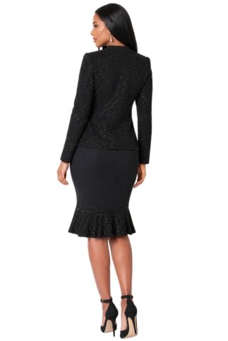 Black Rhinestone Knit Jacket & Skirt Set - 7326 - Especially Yours