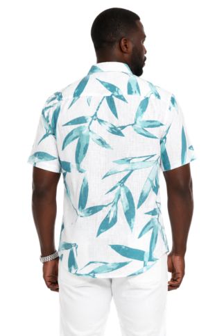 Men's Resort Style Casual Linen Blend Colorful Tropical Leaf Print Shirt