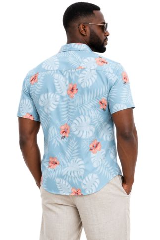 Men’s Aqua Floral Short Sleeve Stretch Shirt