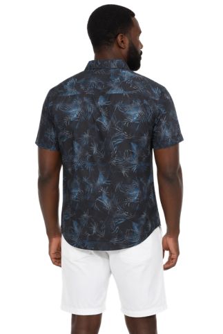 Men’s Navy Palm Short Sleeve Stretch Shirt