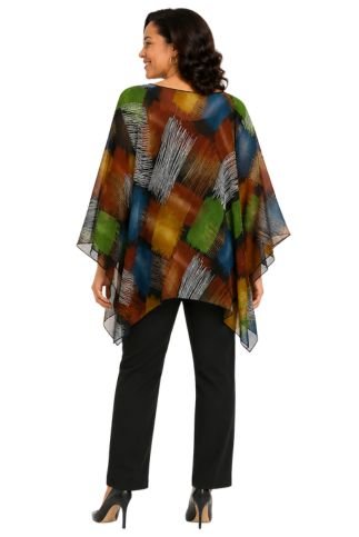 LIOR Women's Abstract Patchwork Chiffon One Size Blouse 3/4 Sleeve - Especially Yours