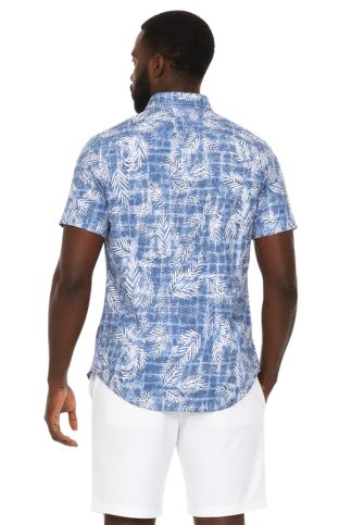 Men’s Blue Leaf Short Sleeve Stretch Shirt