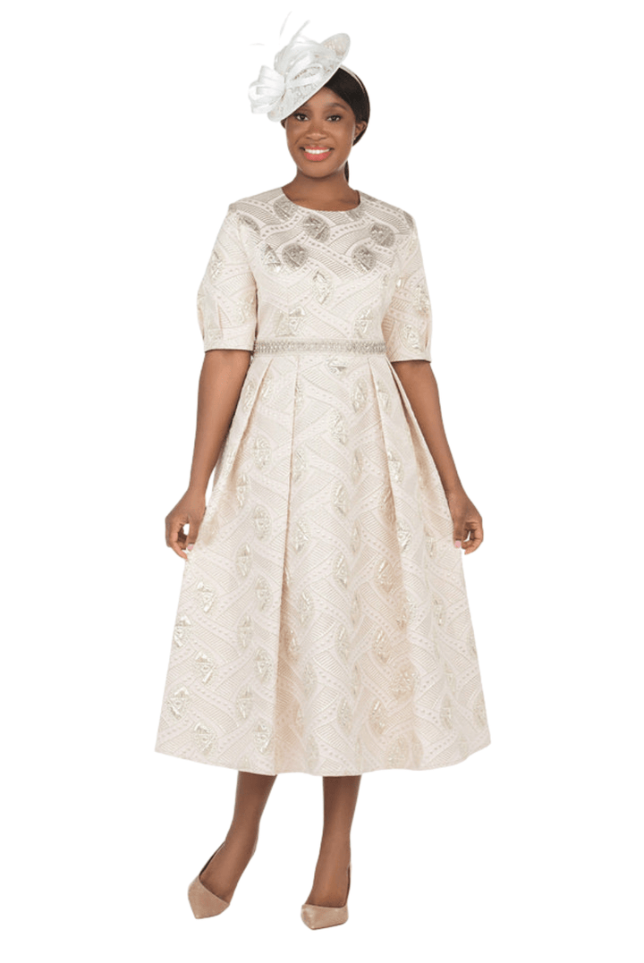 Short Slv Mtlc Brcd A-line Drs w/ Waistline-Plus - Especially Yours