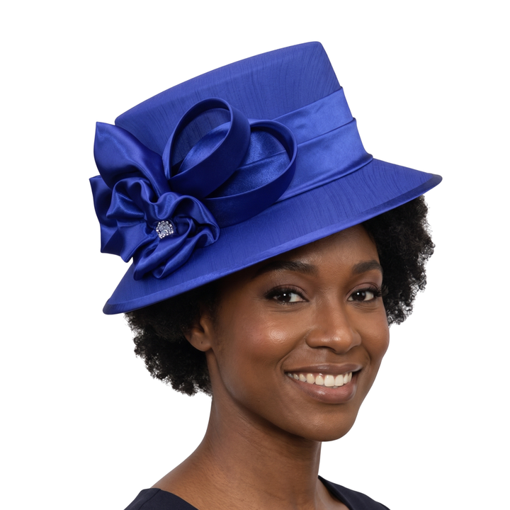 Small Brim Ribbon Flower Hat w/ Stones