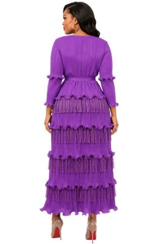 Tiered Fringe Pleated Midi Dress - 83011 - Especially Yours