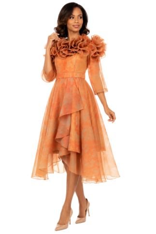 Orange Ruffle Collar High-Low Organza Dress