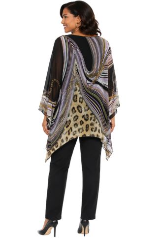 LIOR Women's One Size Fits All  Brown Marble Animal Sheer Blouse