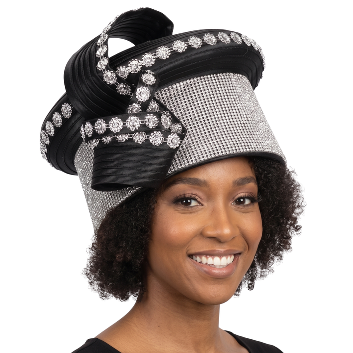 Massive Stoned Pillbox Hat w/ Flwr Stone Strip