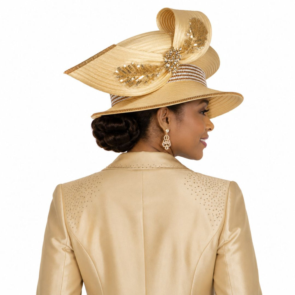 Gold Metallic Lace Sculpted Church Hat - H6413 - Especially Yours