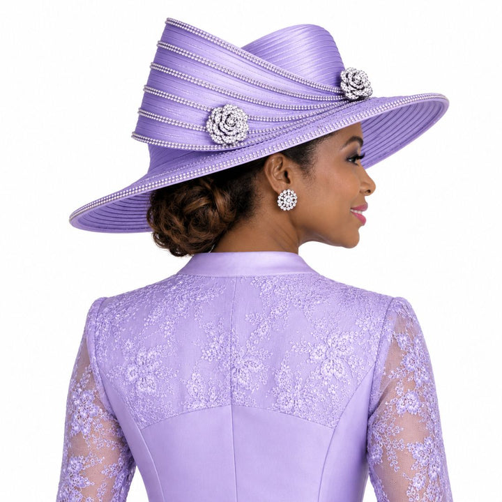 Champagne Italy Multi - Tiered Wide Brim Church Hat with Rhinestone Accents H6260 - Especially Yours