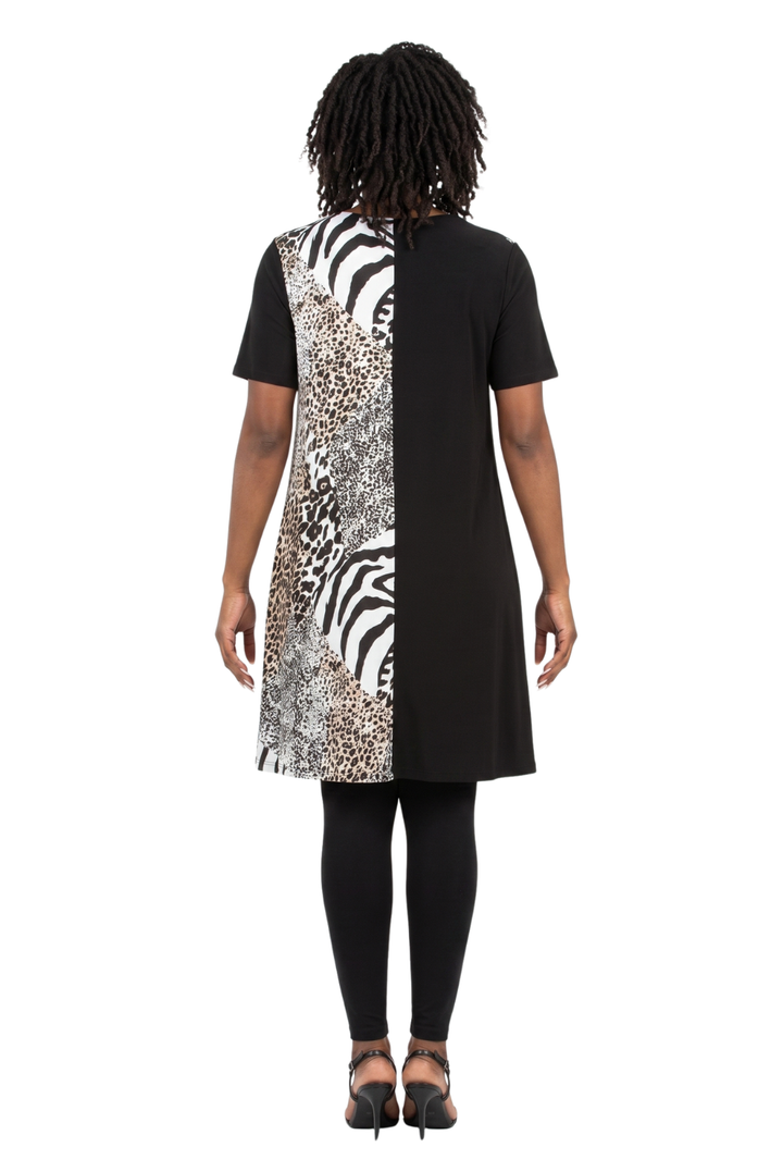 Short Slv Crew Neck Tunic Dress in Contrast Fabric