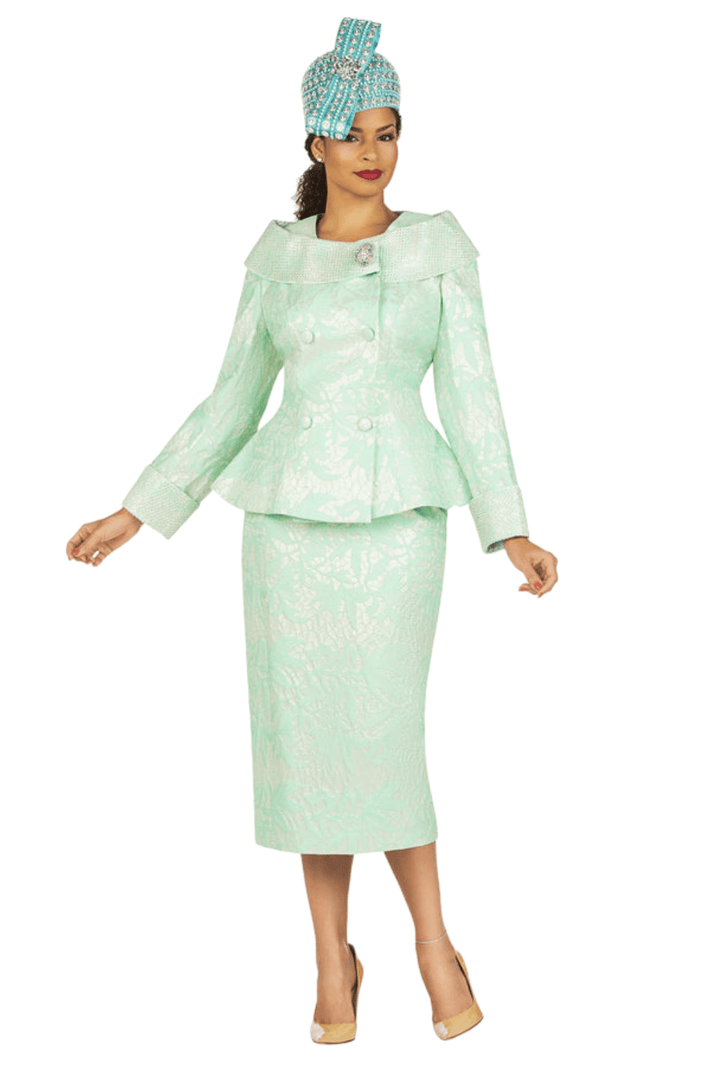 2pc Dbl-brstd Brocade Skirt Suit w/ Brooch - Especially Yours