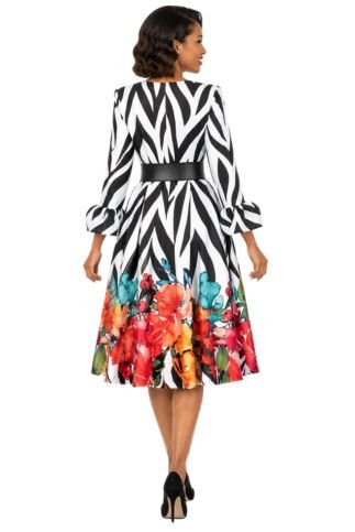 Bold Zebra Floral Silky Twill Tea - Length Dress - Especially Yours