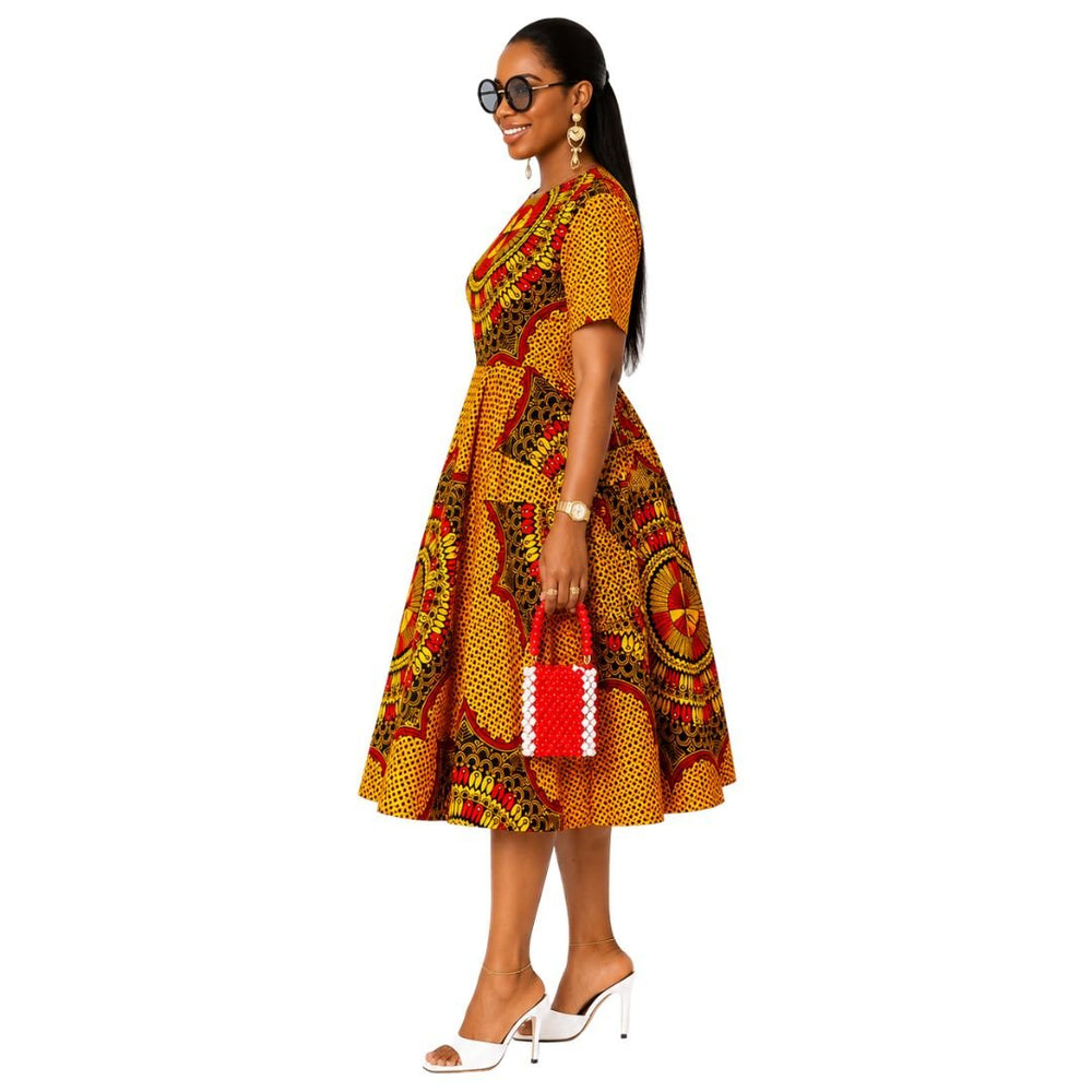 MARIAMA AFRICAN PRINT MIDI DRESS [ORANGE] - Especially Yours