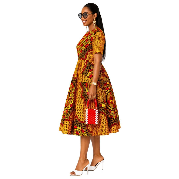 MARIAMA AFRICAN PRINT MIDI DRESS [ORANGE] - Especially Yours