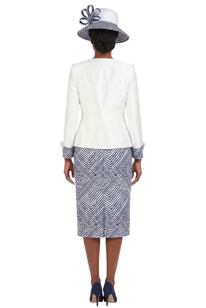 3pc Two-tone Wave Print Skt Suit-Plus