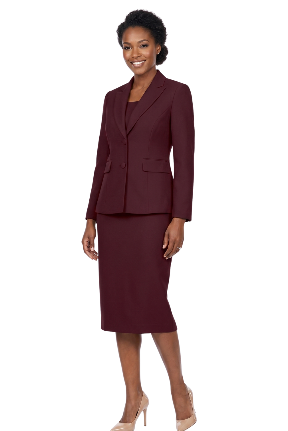 2pc Notch Collar 2-button Skirt Suit