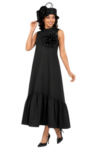 Luxury Flare Dress with Handcrafted Floral Detail