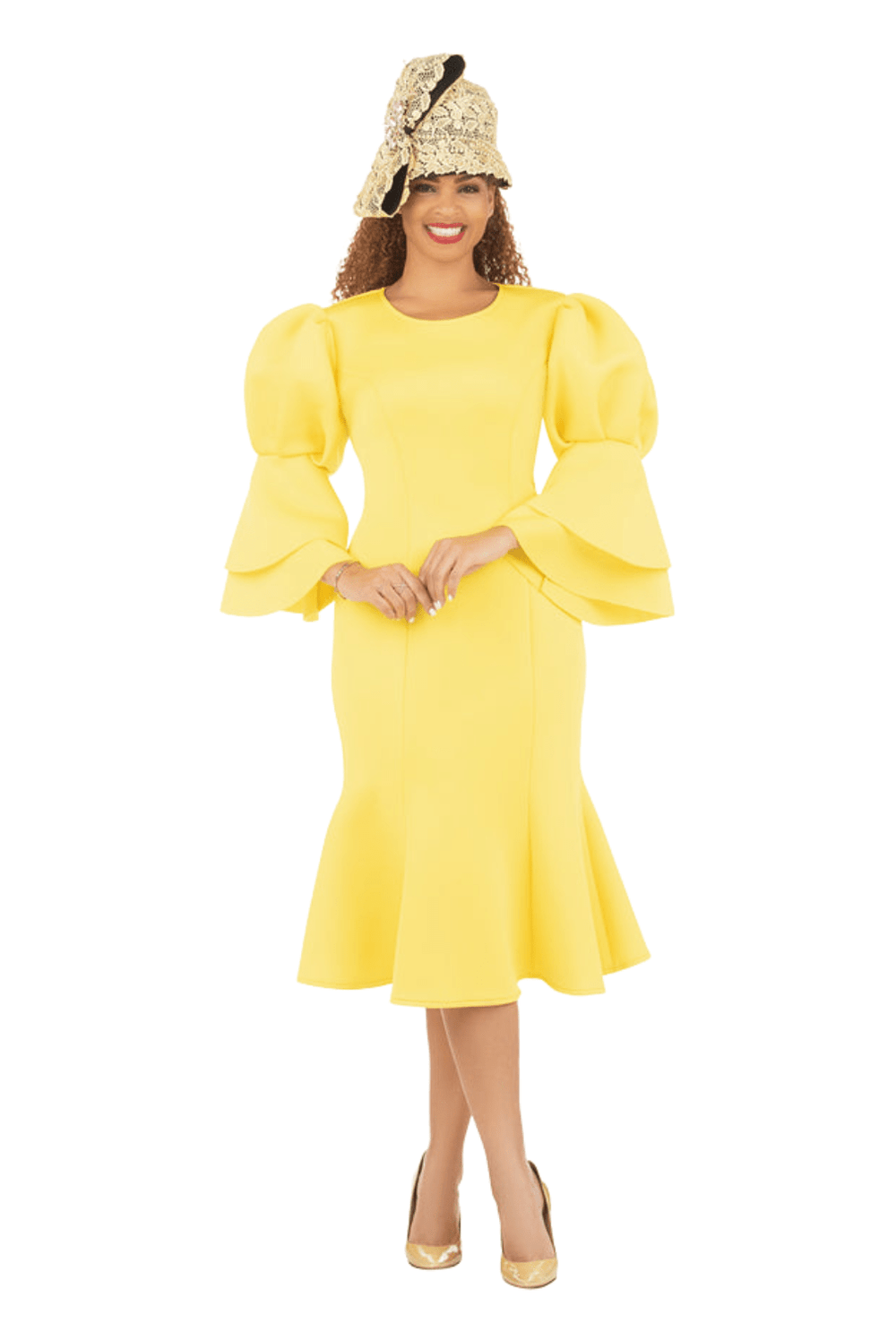 Puff Bell Slv Scuba Dress w/ Mermaid Sweep - Especially Yours