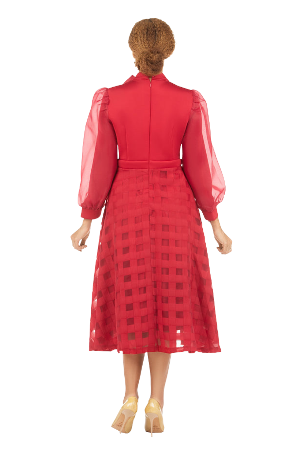 Mock Nk Plaid Organza A-line Drs w/ Bow