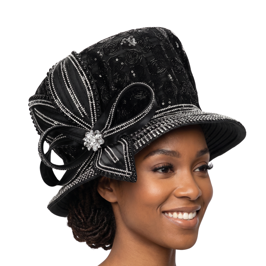 Lace Detail Rhinestone Bow Dress Hat