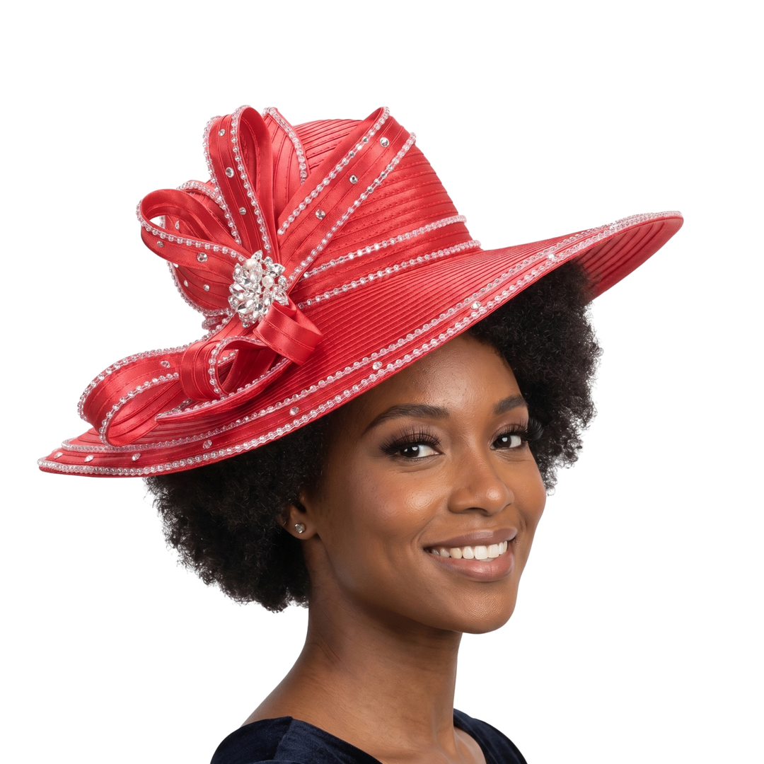 Wide Brim Rhinestoned Ribbon Hat