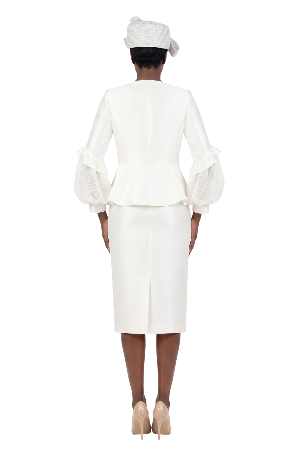 3pc Balloon Slv Peplum Jkt Skirt Suit-Plus