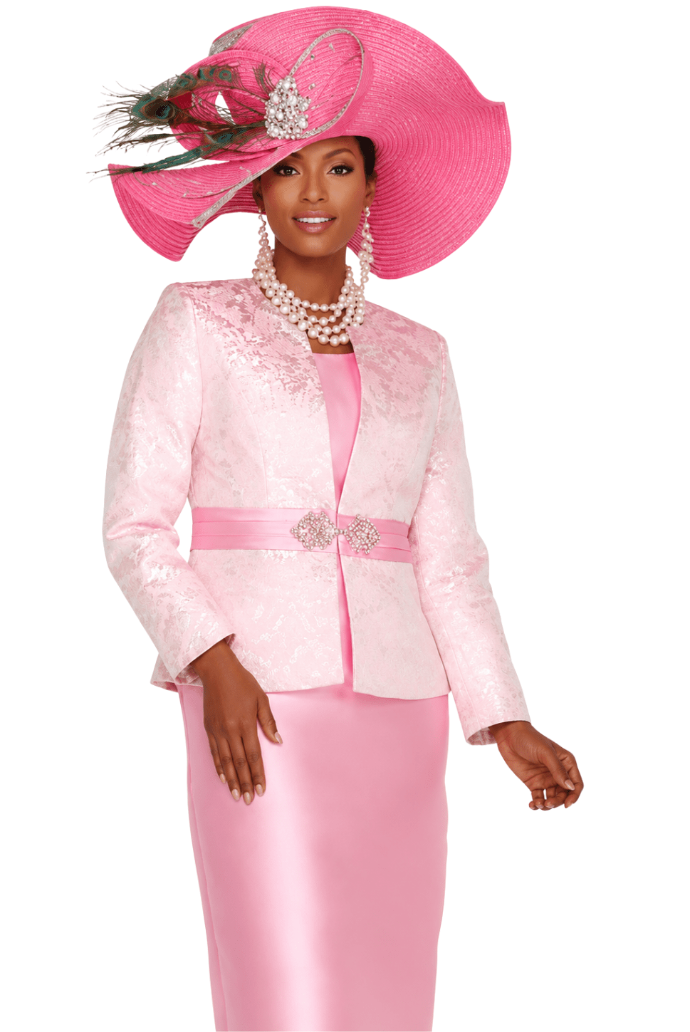 Gold Floral Brocade 2-Piece Skirt Suit with Rhinestone Waist Clasp - 6217 - Especially Yours