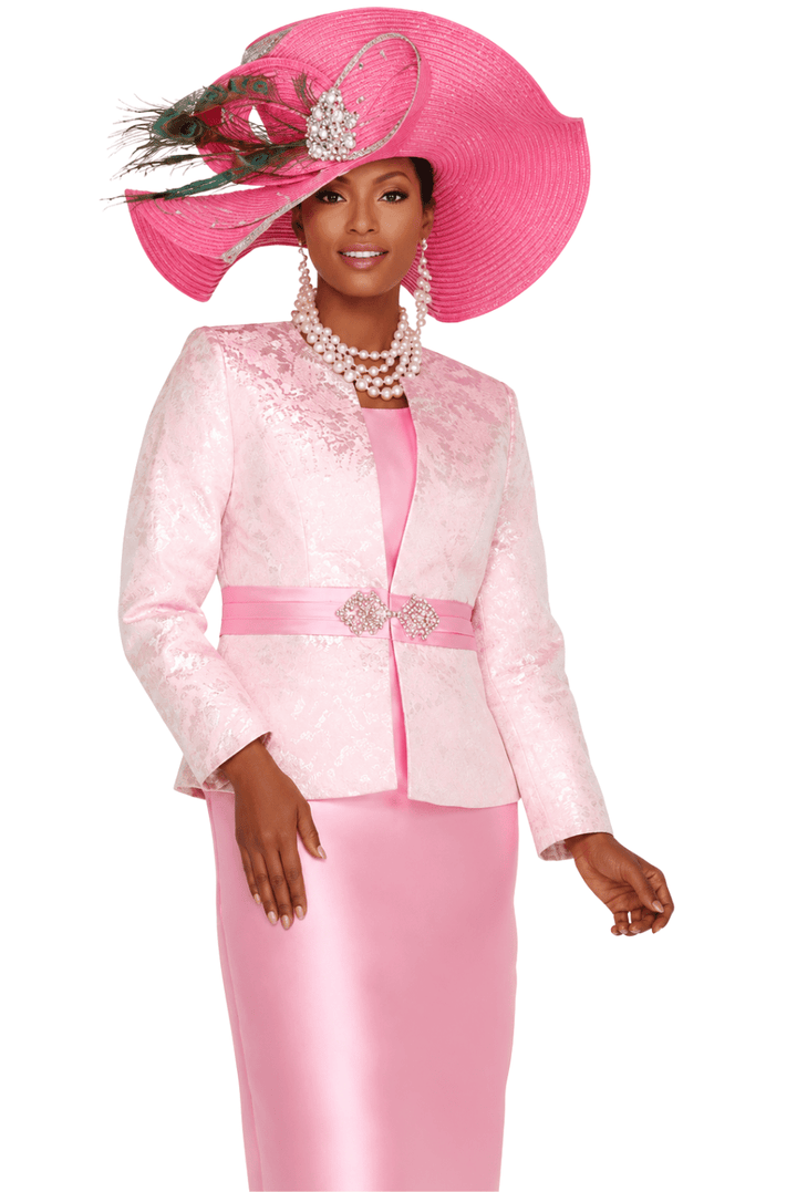 Gold Floral Brocade 2-Piece Skirt Suit with Rhinestone Waist Clasp - 6217 - Especially Yours